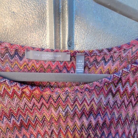 NY Collection Woman Multicolored Chevron Pattern Angel Sleeve Blouse Size 2X - Picture 4 of 5